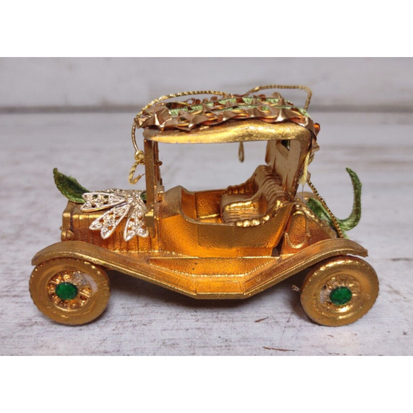 Vintage Koestel 1911 Maxwell Classic Car Gold Green Velvet Christmas Ornament - Picture 1 of 8